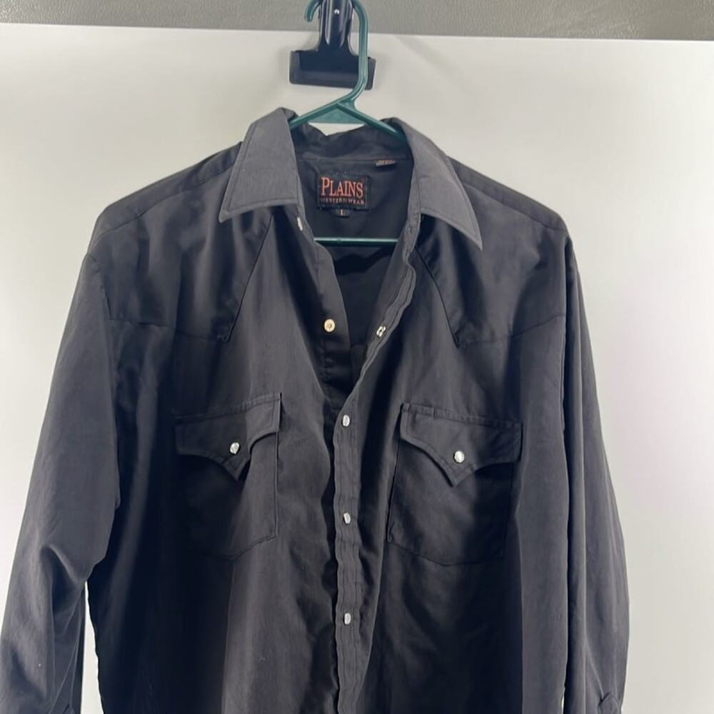 Plains Western Wear Men's Black Long Sleeve Pearl Snap Western Shirt L